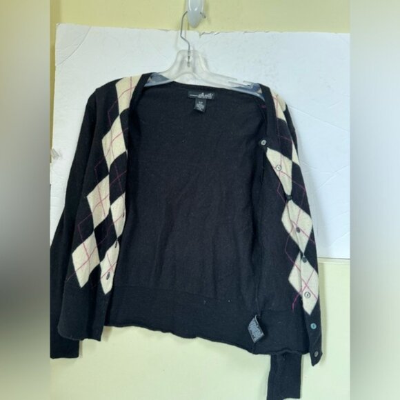 Willi Smith Vintage Y2K 100% Merino Wool Argyle Cardigan Sweater Preppy Minimal - Picture 6 of 15